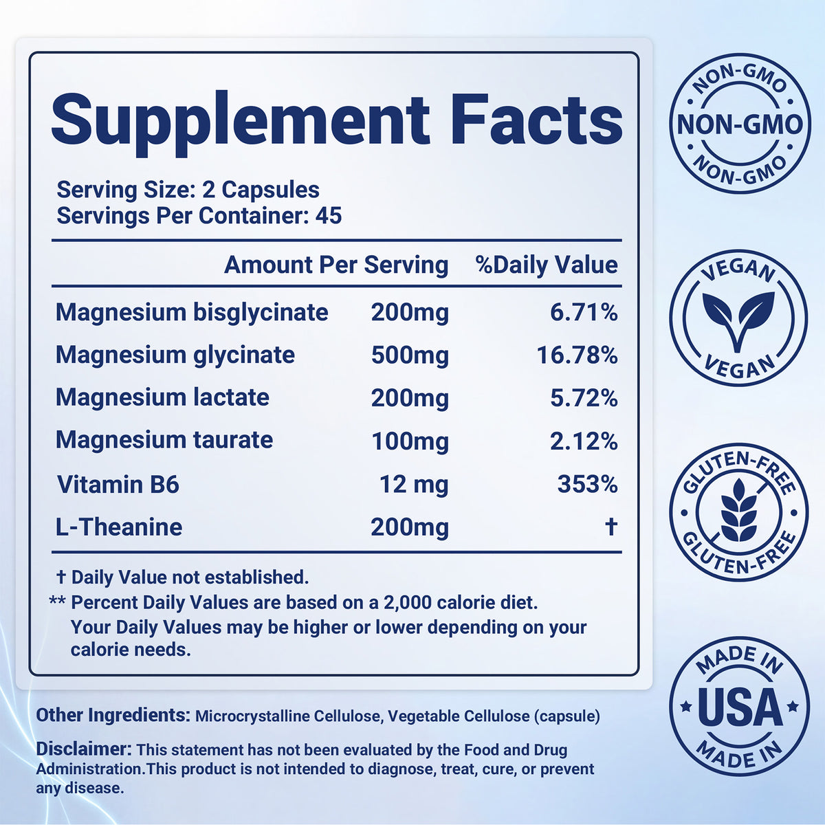 Magnesium Glycinate Complex 1000mg for Women and Men - 90 Capsules