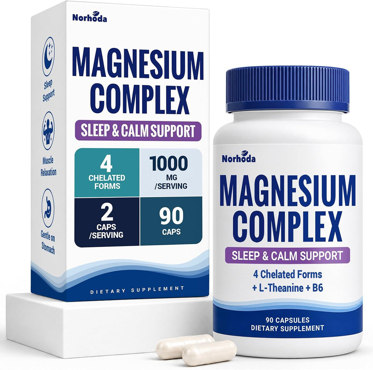 Magnesium Glycinate Complex 1000mg for Women and Men - 90 Capsules